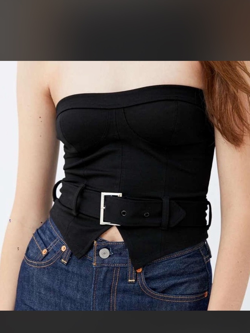 Urban Outfitters Black Strapless Belted Corset Top